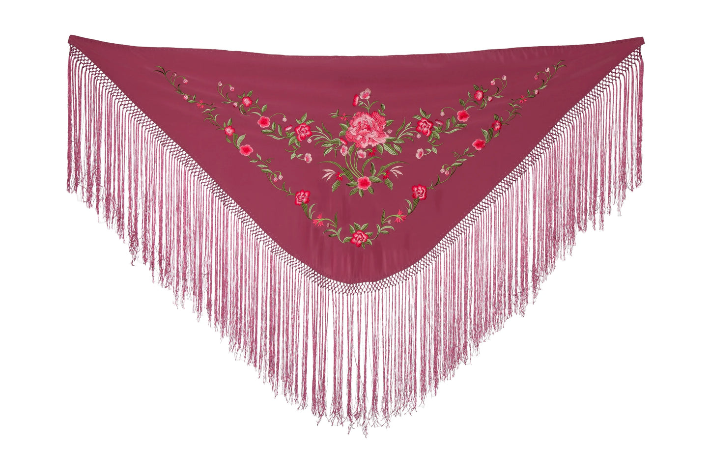 Mantoncillo Bordado Rosa Oscuro con Flecos Largos - SolFlamenca