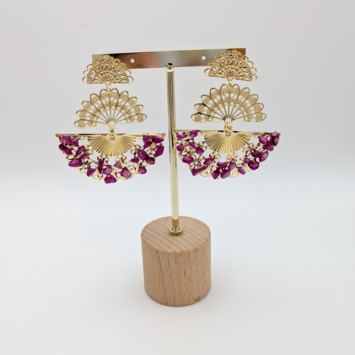 Pendiente Flamenca de Mujer Abanico con Piedras Buganvilla - SolFlamenca