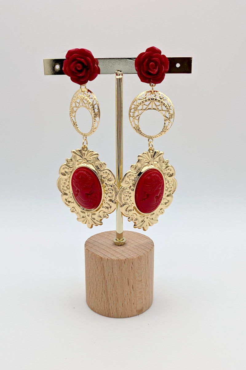 Pendiente Flamenca de Mujer con Camafeo Rojo - SolFlamenca