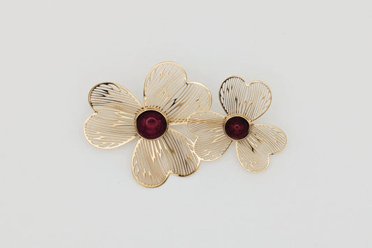 Broche para Mantón Flor Doble Dorada con Piedra Buganvilla, Accesorio para Moda Flamenca en Ferias y Romerías - SolFlamenca