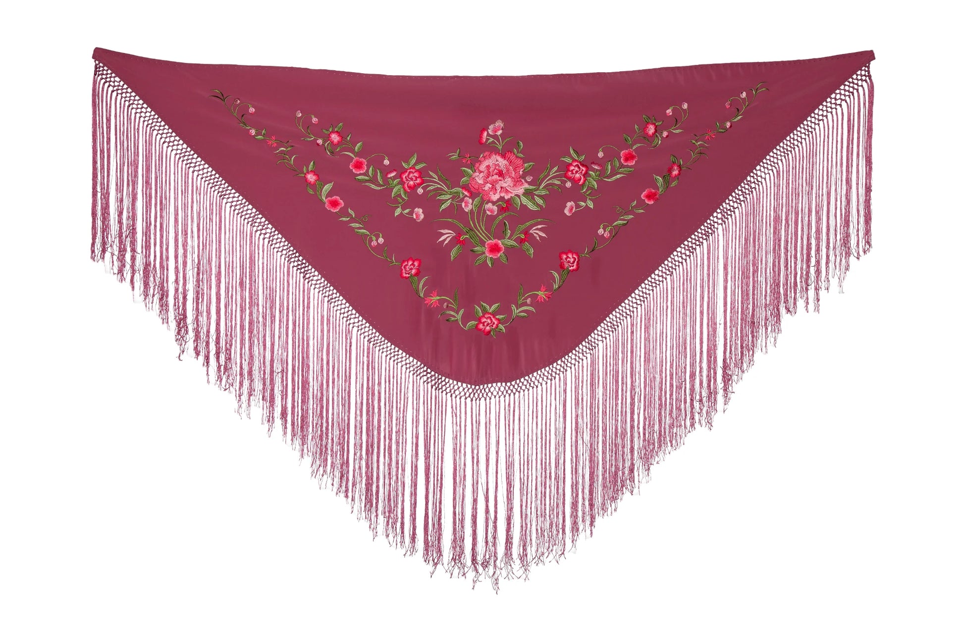 Mantoncillo Bordado Rosa Oscuro con Flecos Largos - SolFlamenca