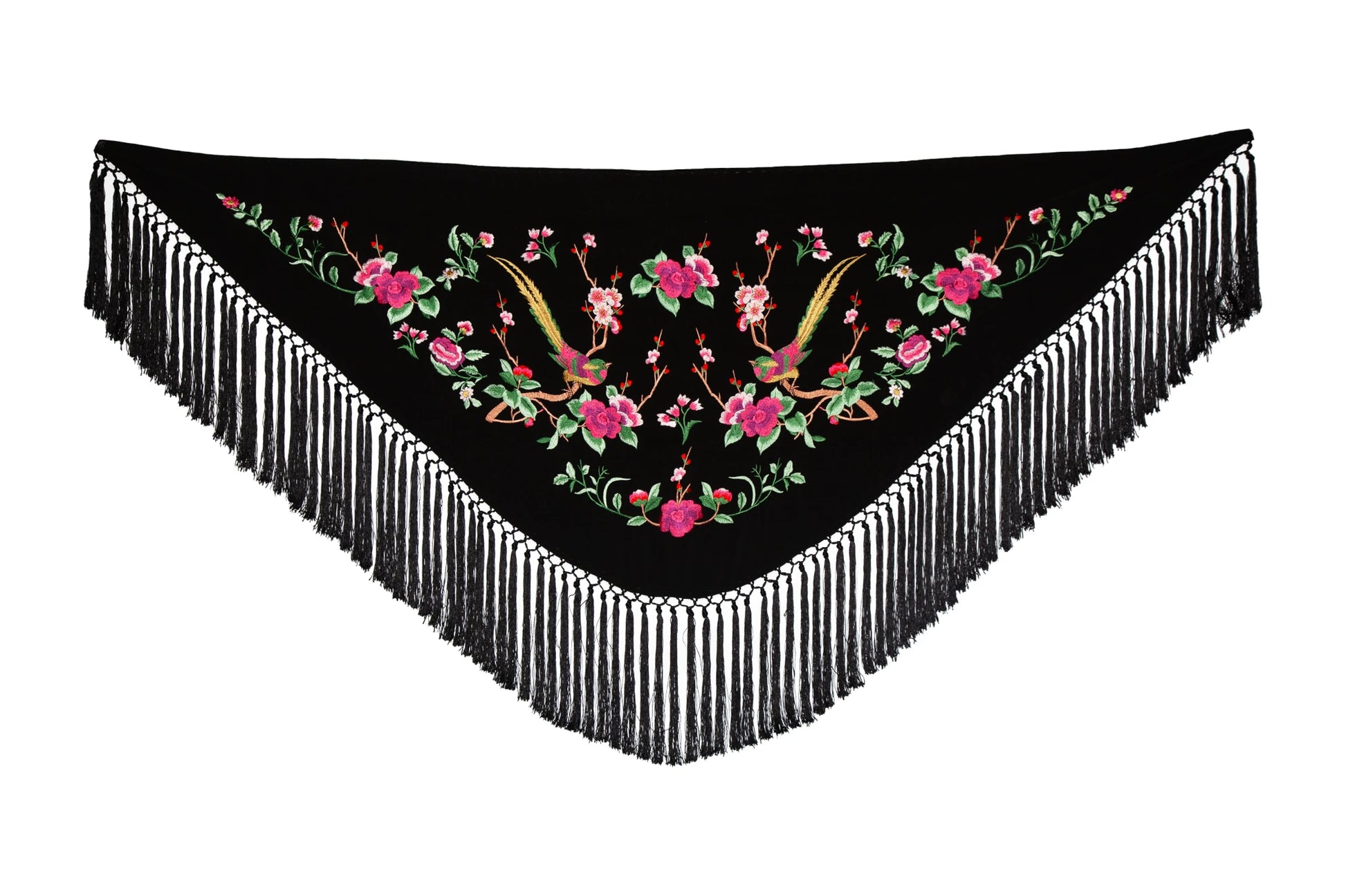 Mantoncillo de Flamenca Bordado en Negro con Fleco Corto, Accesorio para Moda Flamenca en Ferias y Romerías - SolFlamenca